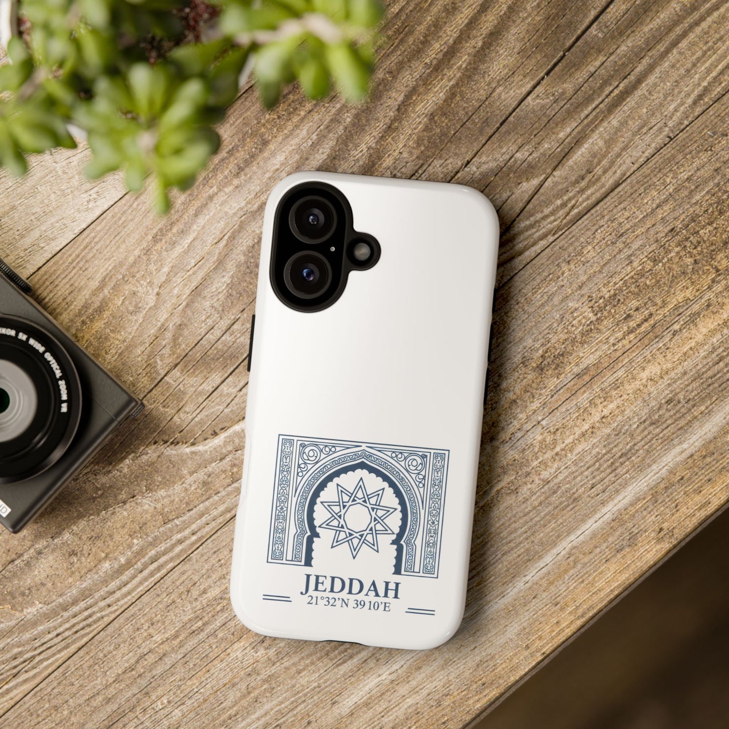Jeddah Coordinates Phone Case — Blue Islamic Arch Travel Souvenir