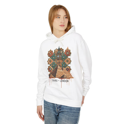 Cairo to London Vintage Pyramid Hoodie — Travel & Retro Mosaic Graphic