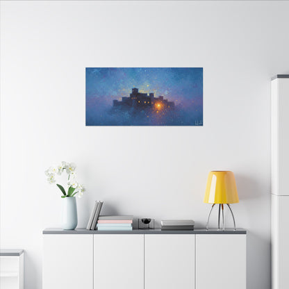 Tableau sur toile mate « Forteresse de la Nuit Étoilée » — Paysage mystique de château bleu