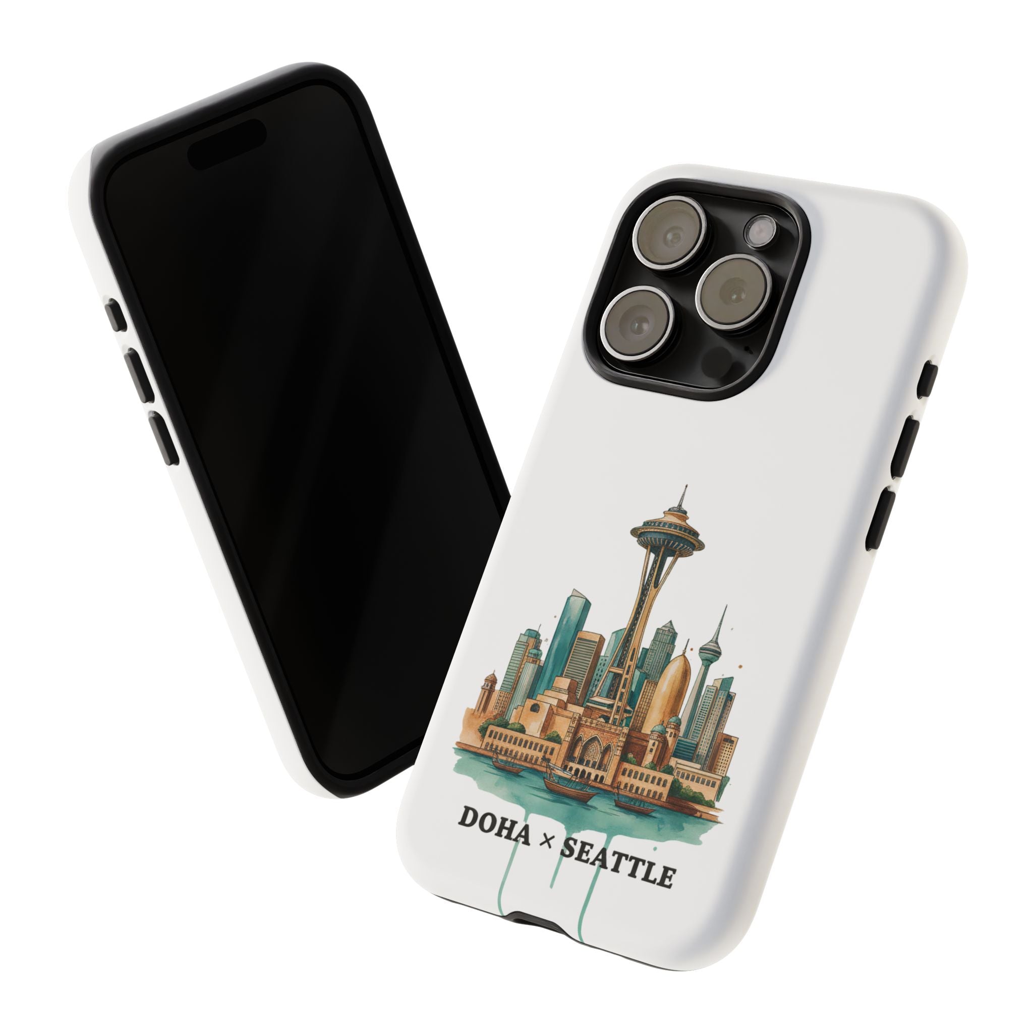 Doha x Seattle Skyline Tough Phone Case — Cityscape Protective Phone Cover