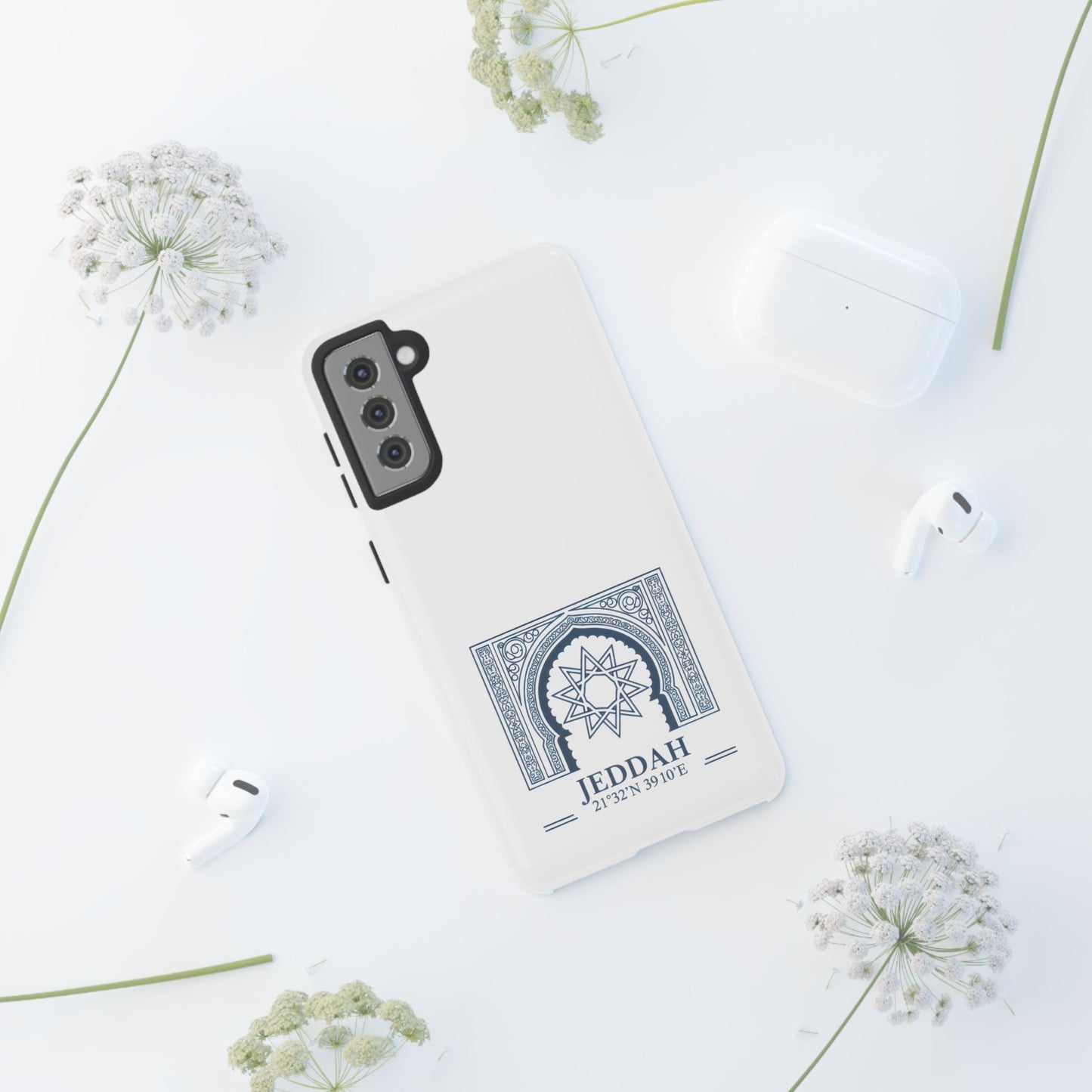 Jeddah Coordinates Phone Case — Blue Islamic Arch Travel Souvenir