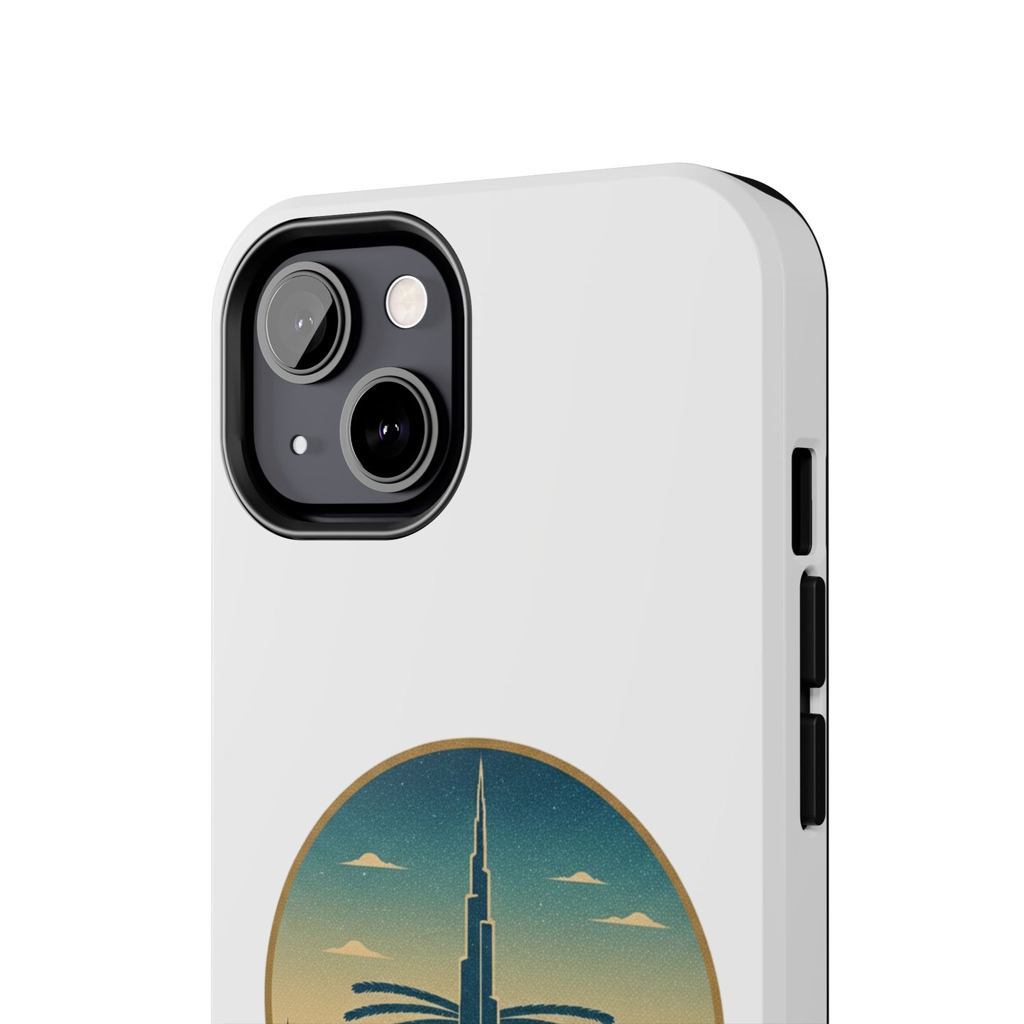 Coque de téléphone résistante motif skyline de Dubaï — Étui de voyage rétro palmiers du désert