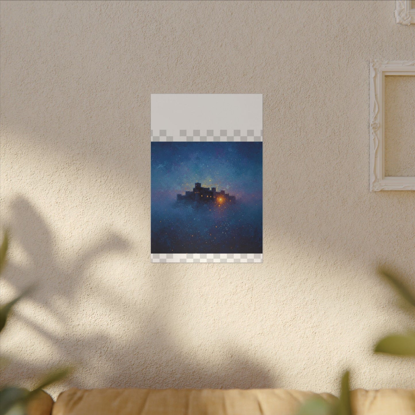 Tableau sur toile mate « Forteresse de la Nuit Étoilée » — Paysage mystique de château bleu