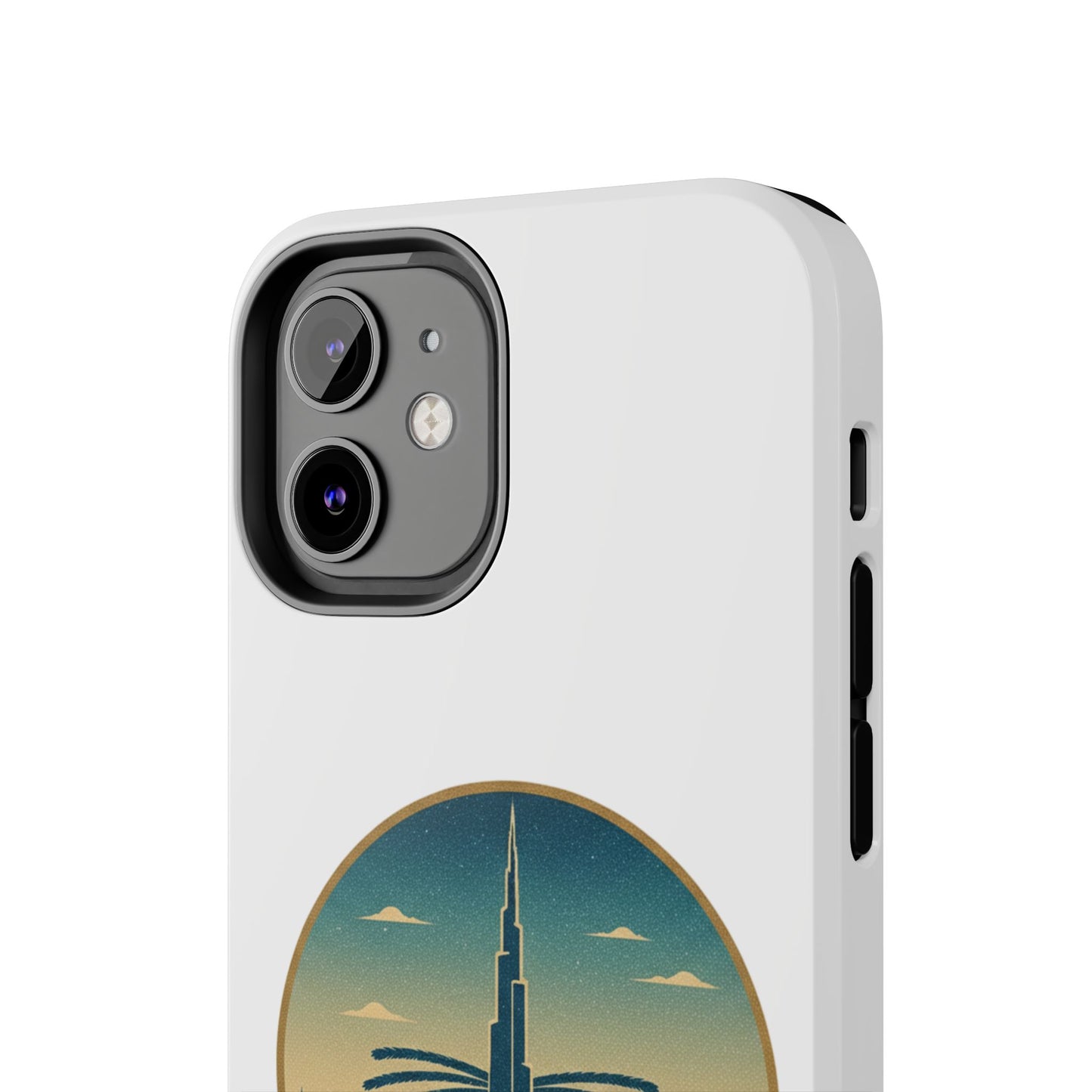 Coque de téléphone résistante motif skyline de Dubaï — Étui de voyage rétro palmiers du désert