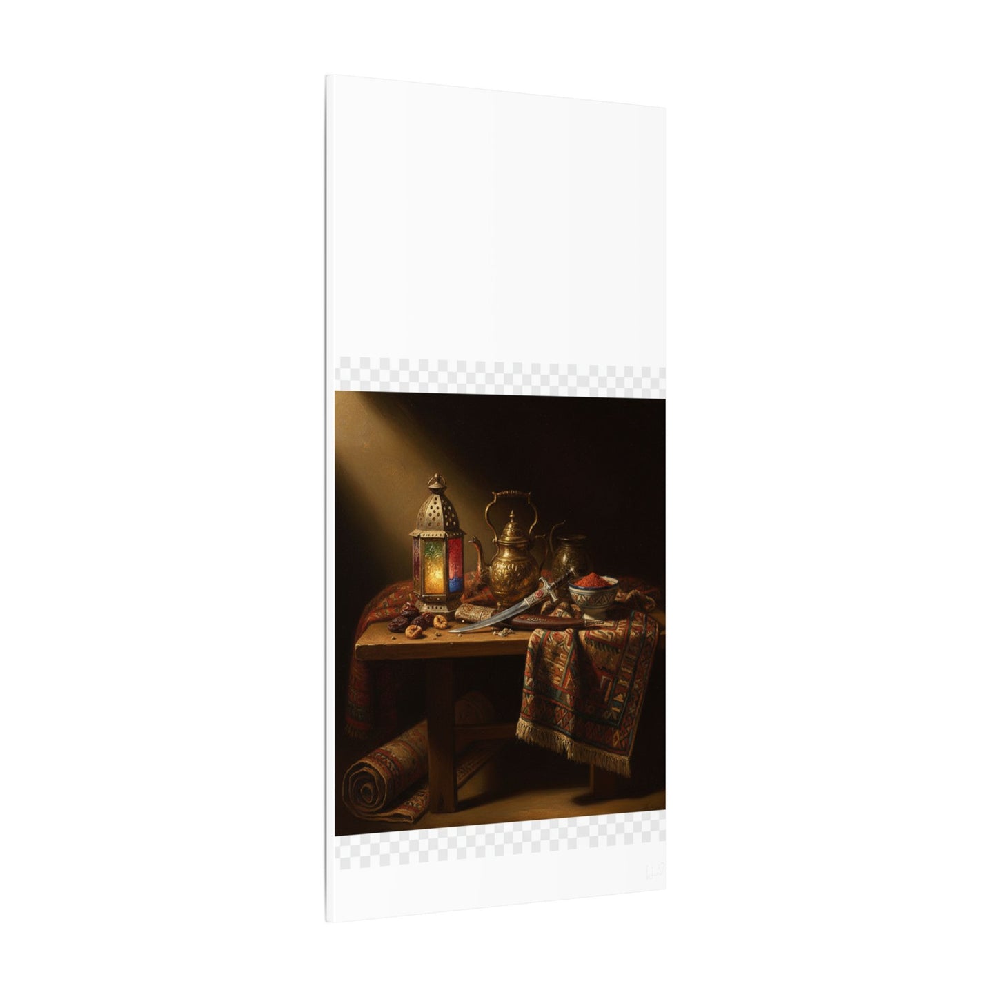 Oriental Still Life Canvas — Vintage Brass Teapot & Lantern Wall Art