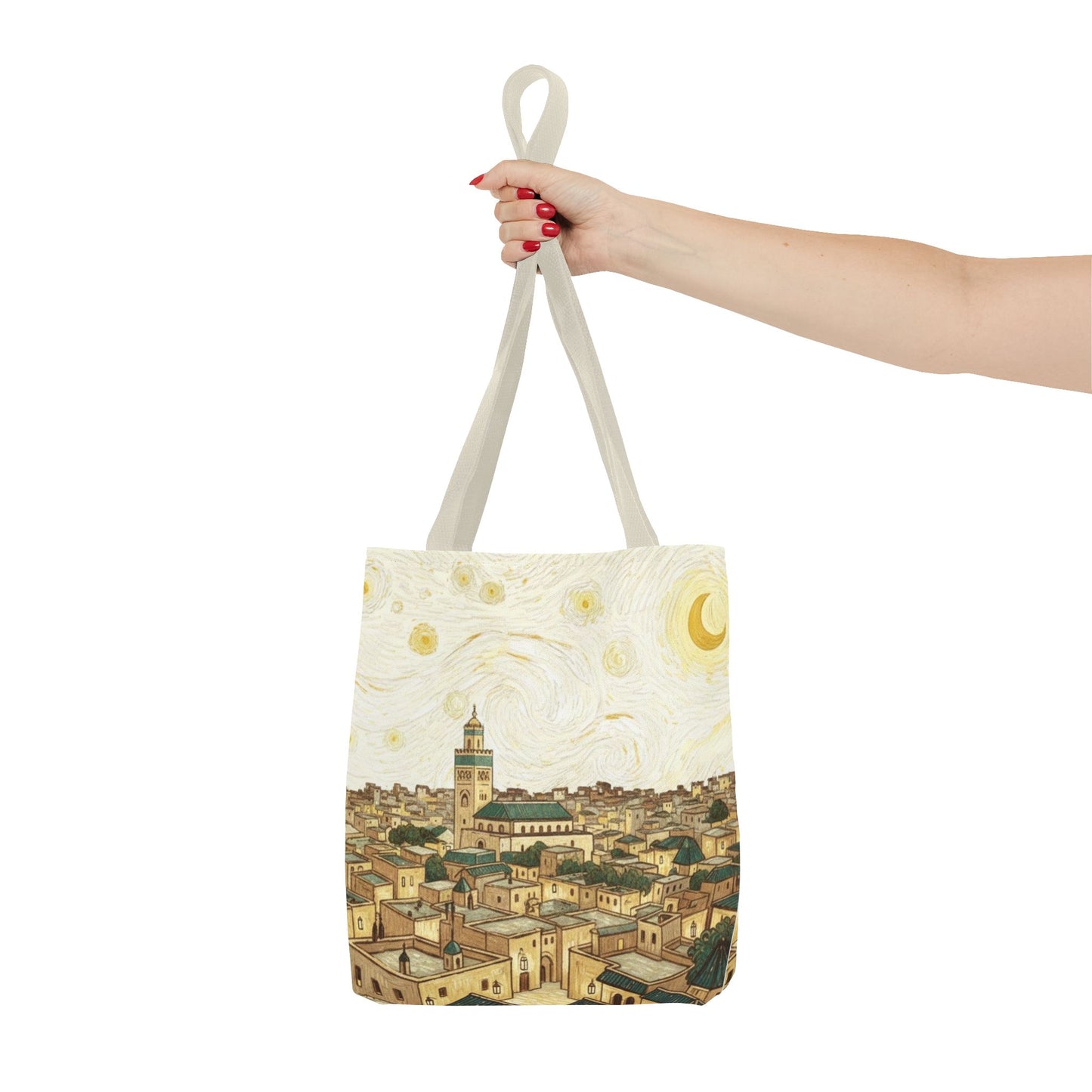 Starry Night Cityscape Tote Bag — Vintage Moroccan Skyline All-Over Print
