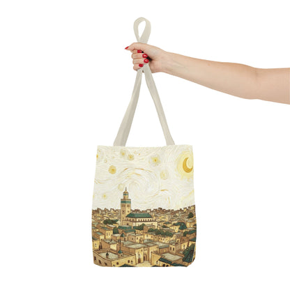 Starry Night Cityscape Tote Bag — Vintage Moroccan Skyline All-Over Print