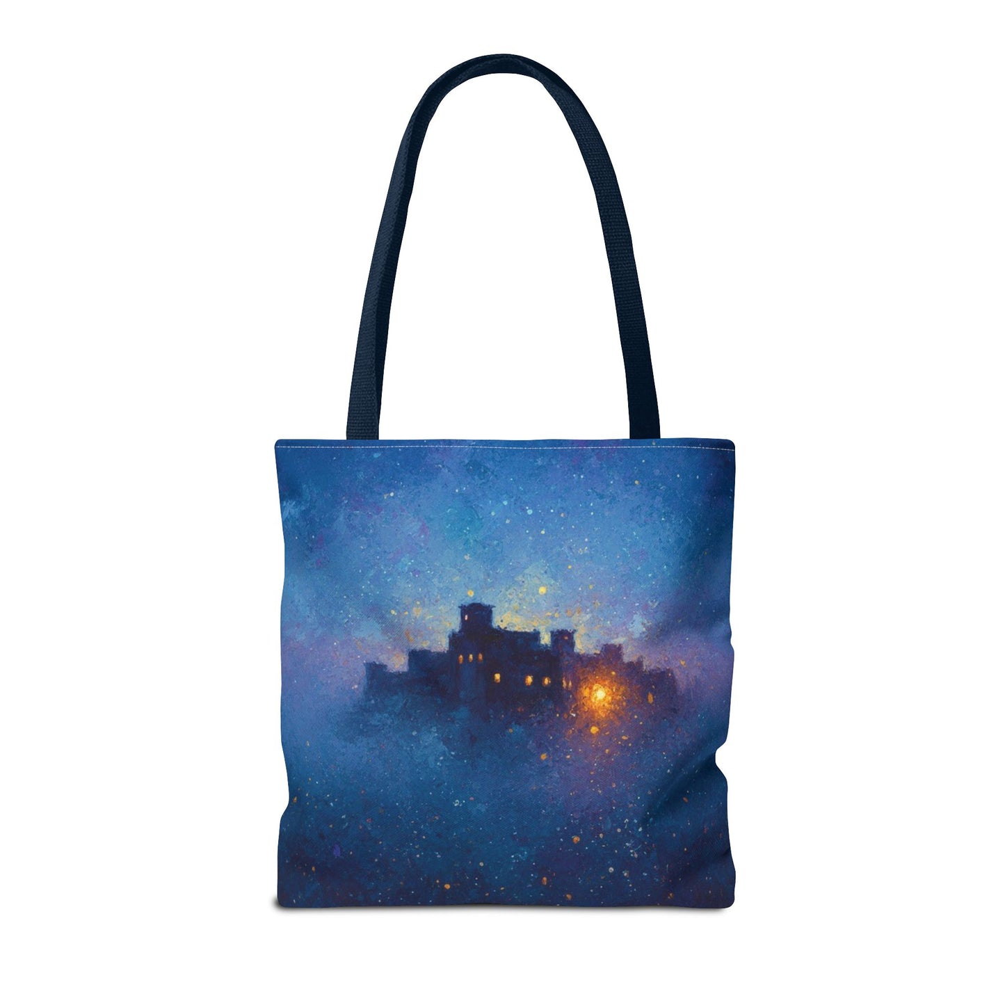 Starry Night Castle Tote Bag — Mystical Galaxy Scene All-Over Print