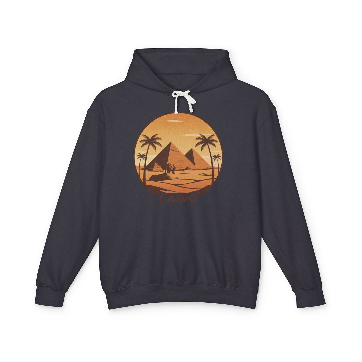 Cairo Sunset Hoodie — Vintage Pyramids Palm Tree Travel Sweatshirt