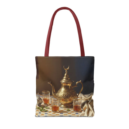 Moroccan Tea Set Tote Bag — Brass Teapot & Glasses AOP Tote
