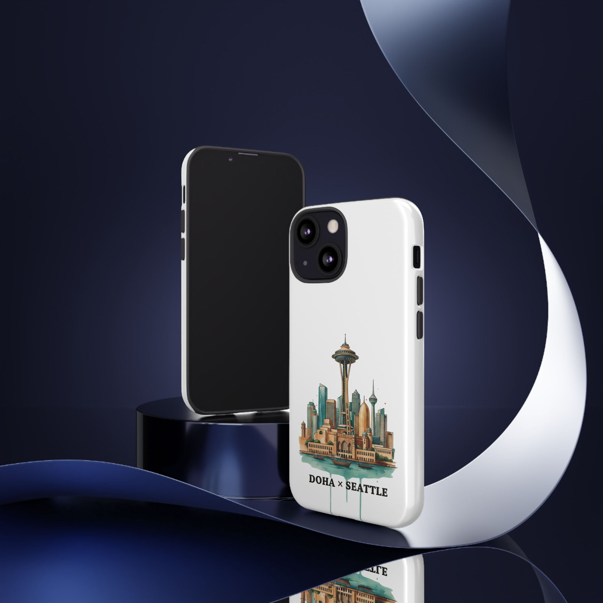Doha x Seattle Skyline Tough Phone Case — Cityscape Protective Phone Cover
