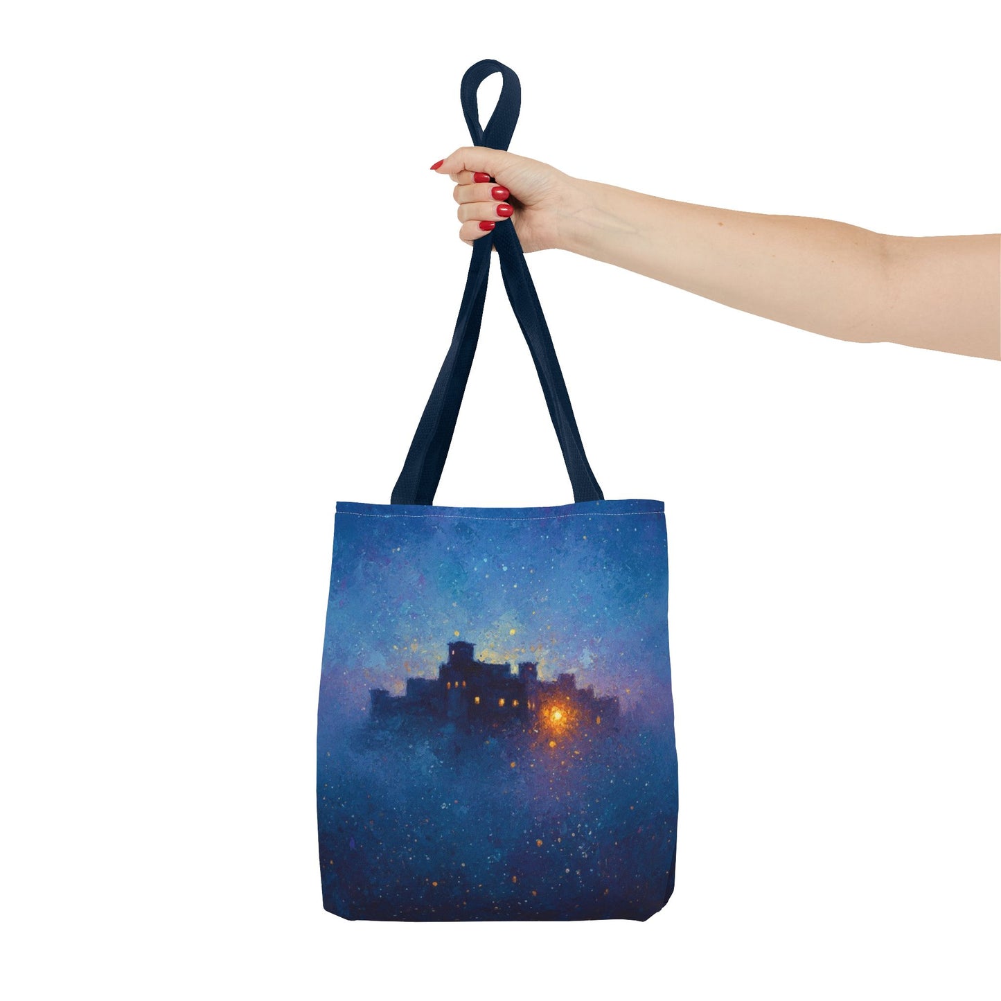 Starry Night Castle Tote Bag — Mystical Galaxy Scene All-Over Print