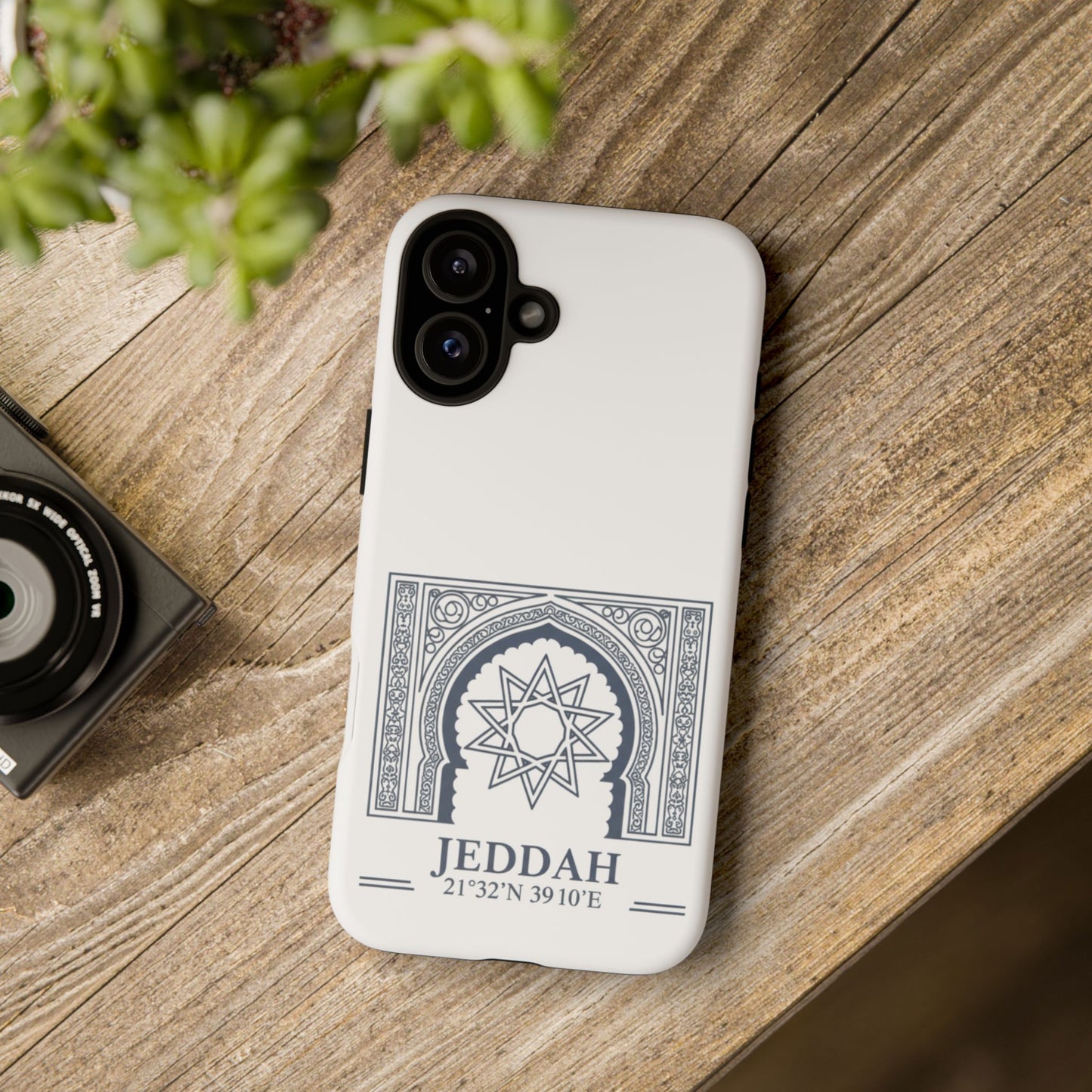 Jeddah Coordinates Phone Case — Arabic Arch Geometric Design