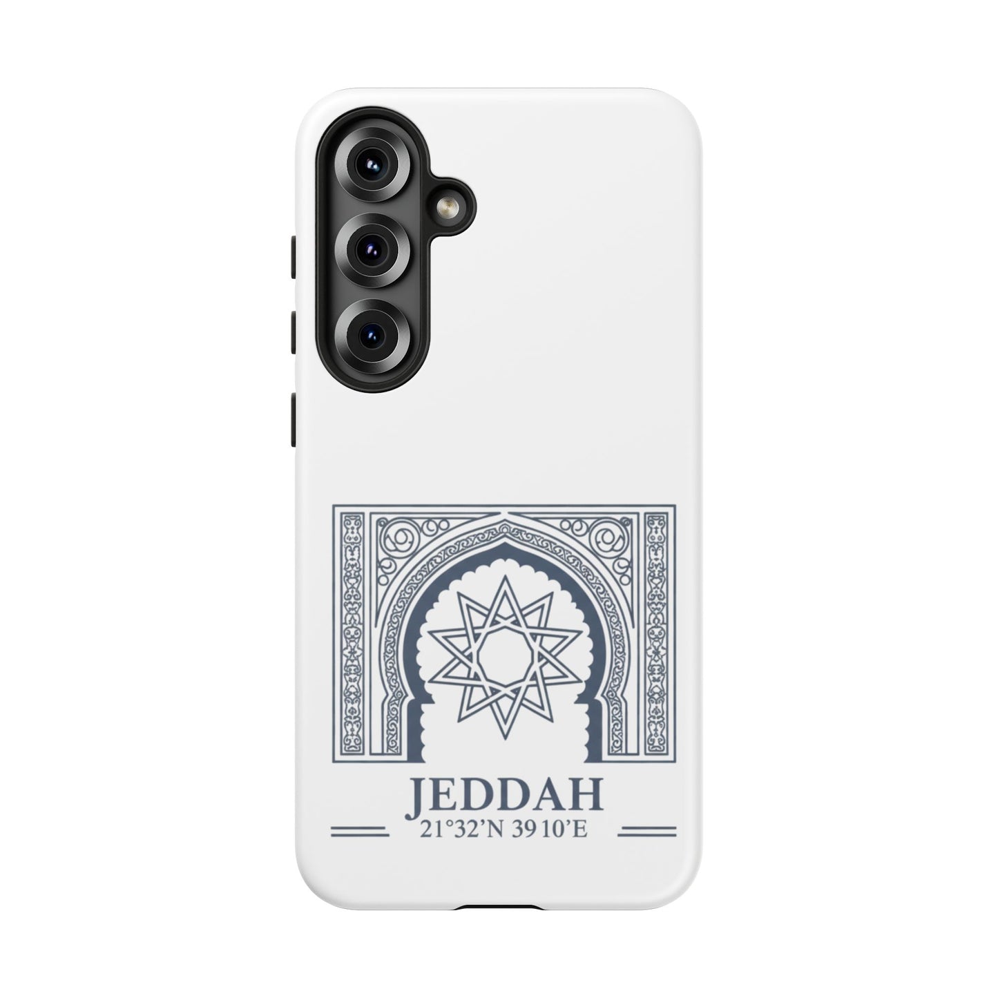 Jeddah Coordinates Phone Case — Arabic Arch Geometric Design