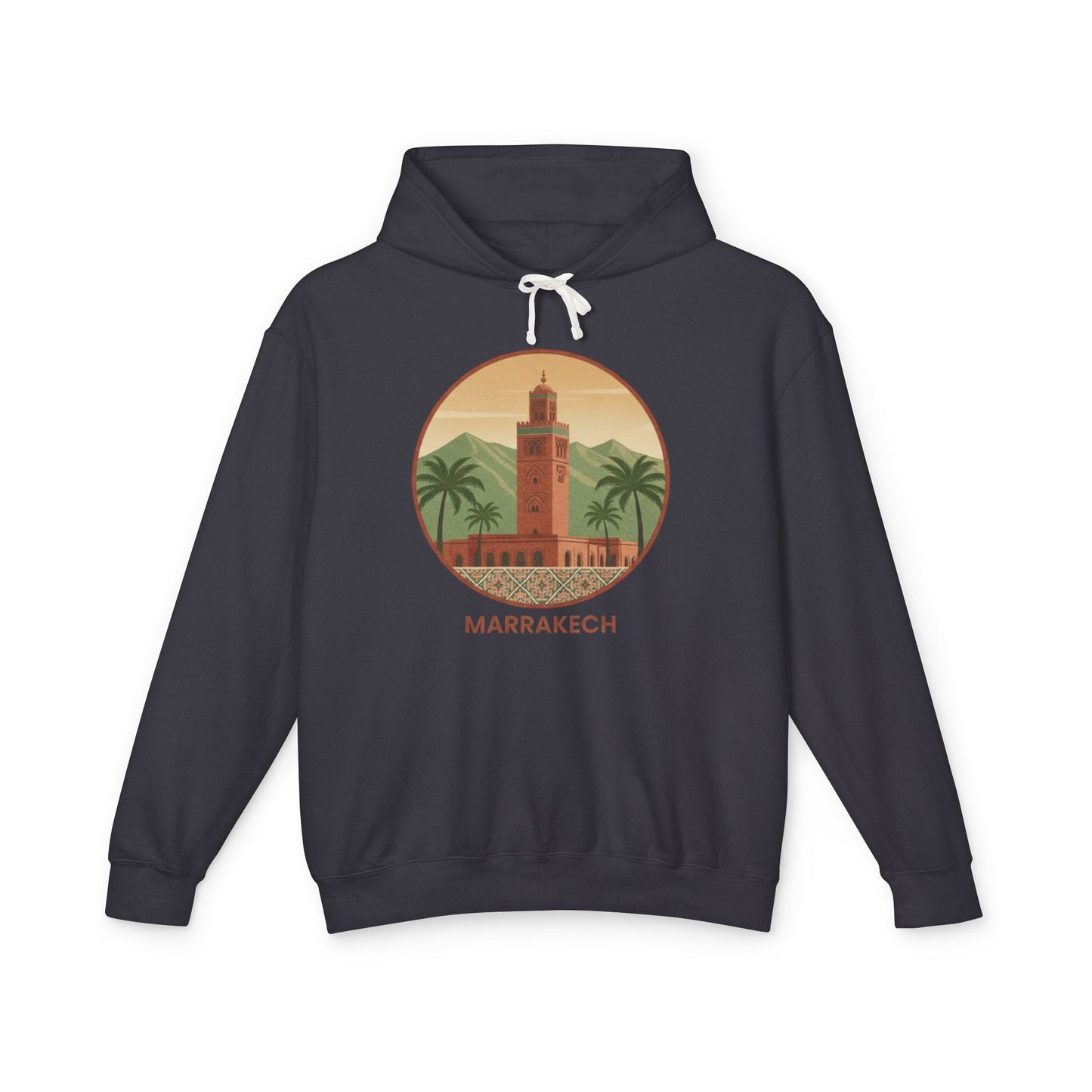 Marrakech Vintage Travel Hoodie — Retro Palm Tree Morocco Sweatshirt