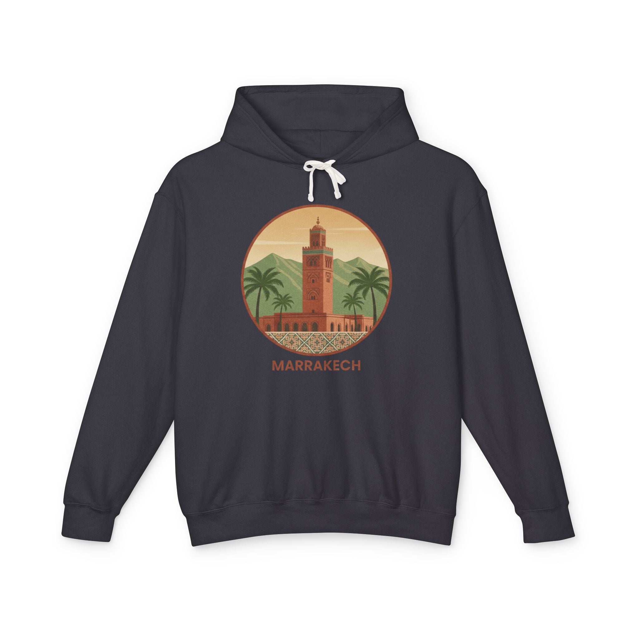 Marrakech Vintage Travel Hoodie — Retro Palm Tree Morocco Sweatshirt
