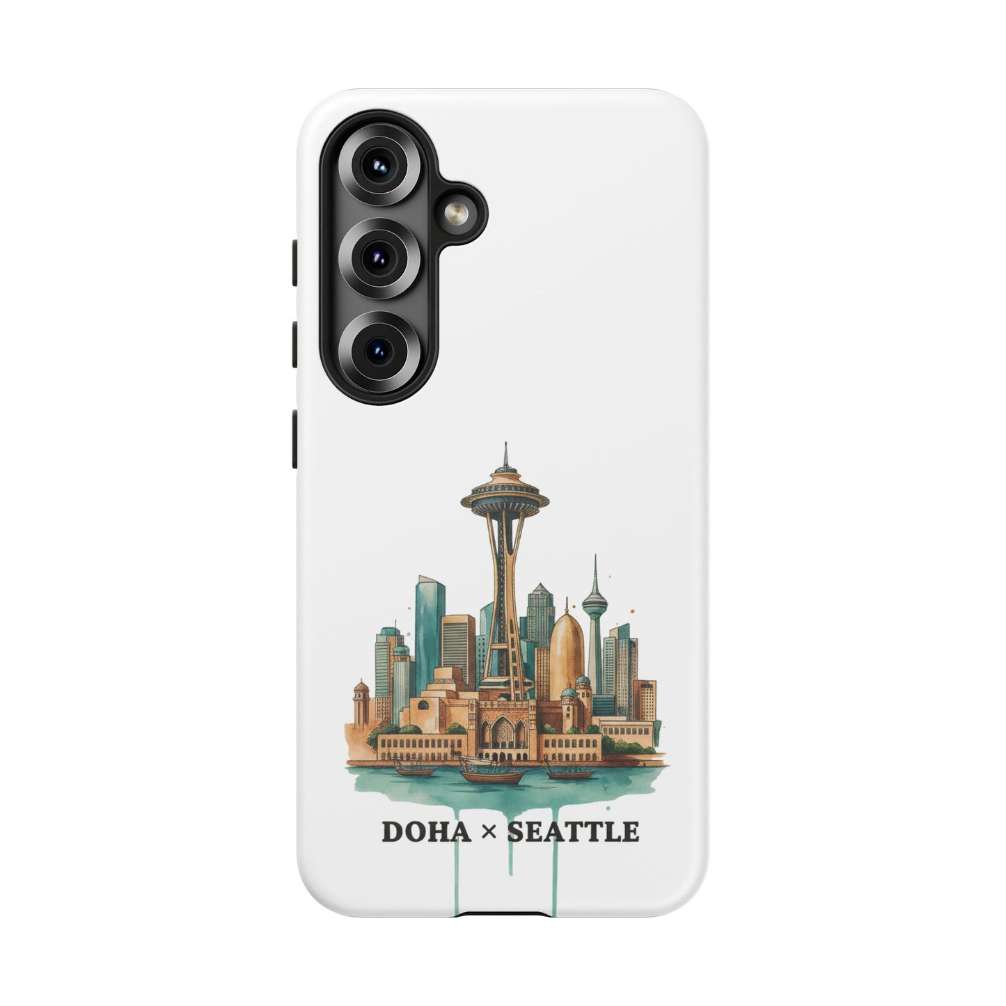Coque de téléphone résistante Doha x Seattle Skyline — Protection pour téléphone inspirée de la ville