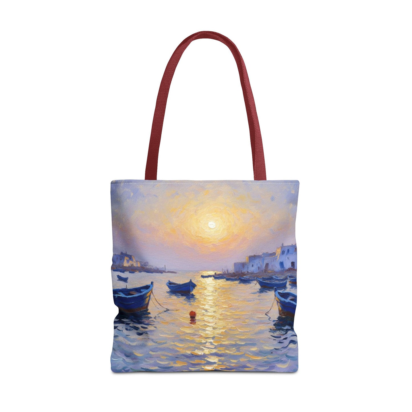 Sunset Harbor Tote Bag - Seaside Boats Art Print
