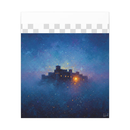Tableau sur toile mate « Forteresse de la Nuit Étoilée » — Paysage mystique de château bleu