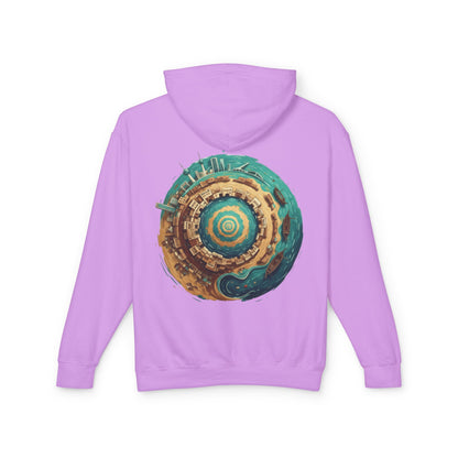 Planetary Beach Circle Hoodie — Coastal Mini-World Graphic Pullover