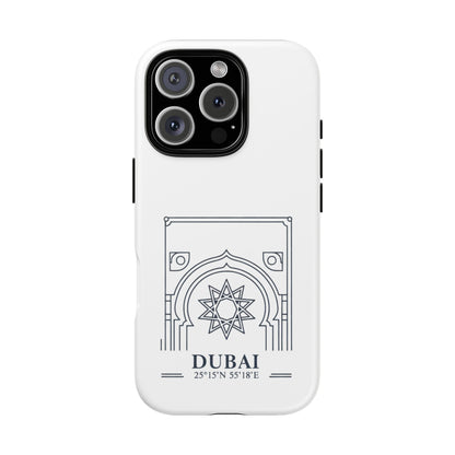 Dubai Architectural Phone Case — Minimal Souvenir Travel Design with Coordinates