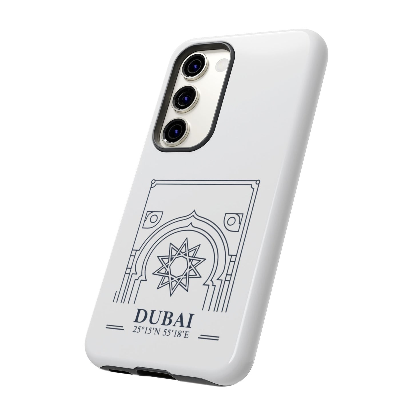 Dubai Architectural Phone Case — Minimal Souvenir Travel Design with Coordinates