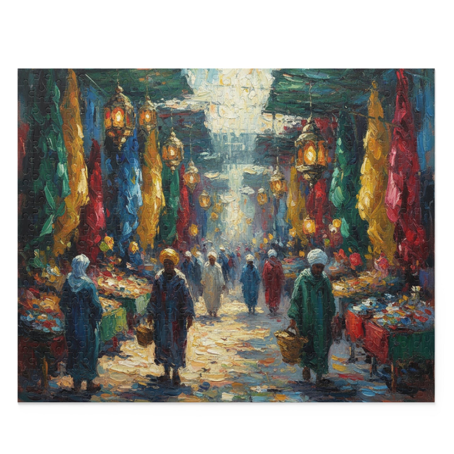 Marketplace Evening Street Puzzle — 120/252/500-Piece Scenic Jigsaw