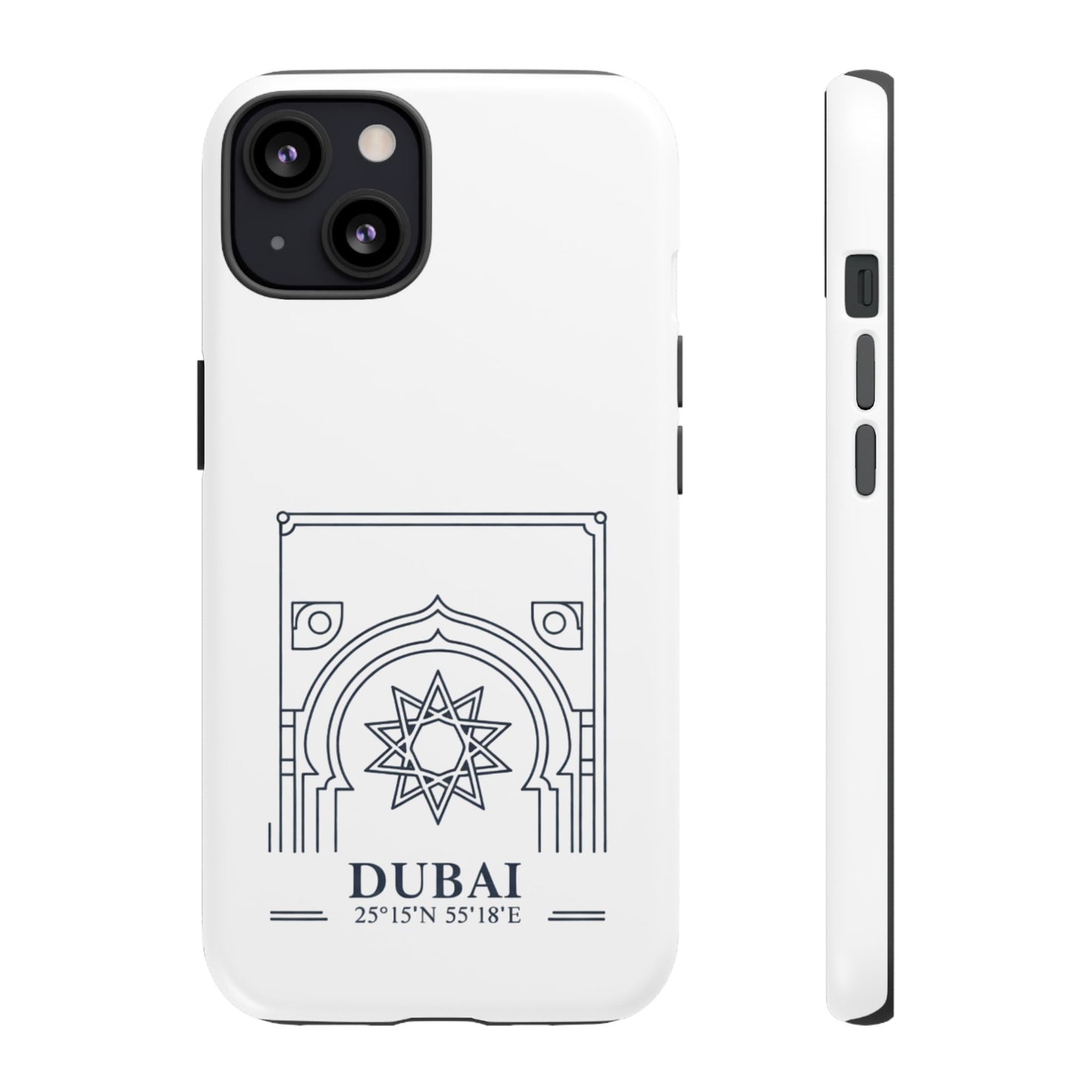 Dubai Architectural Phone Case — Minimal Souvenir Travel Design with Coordinates