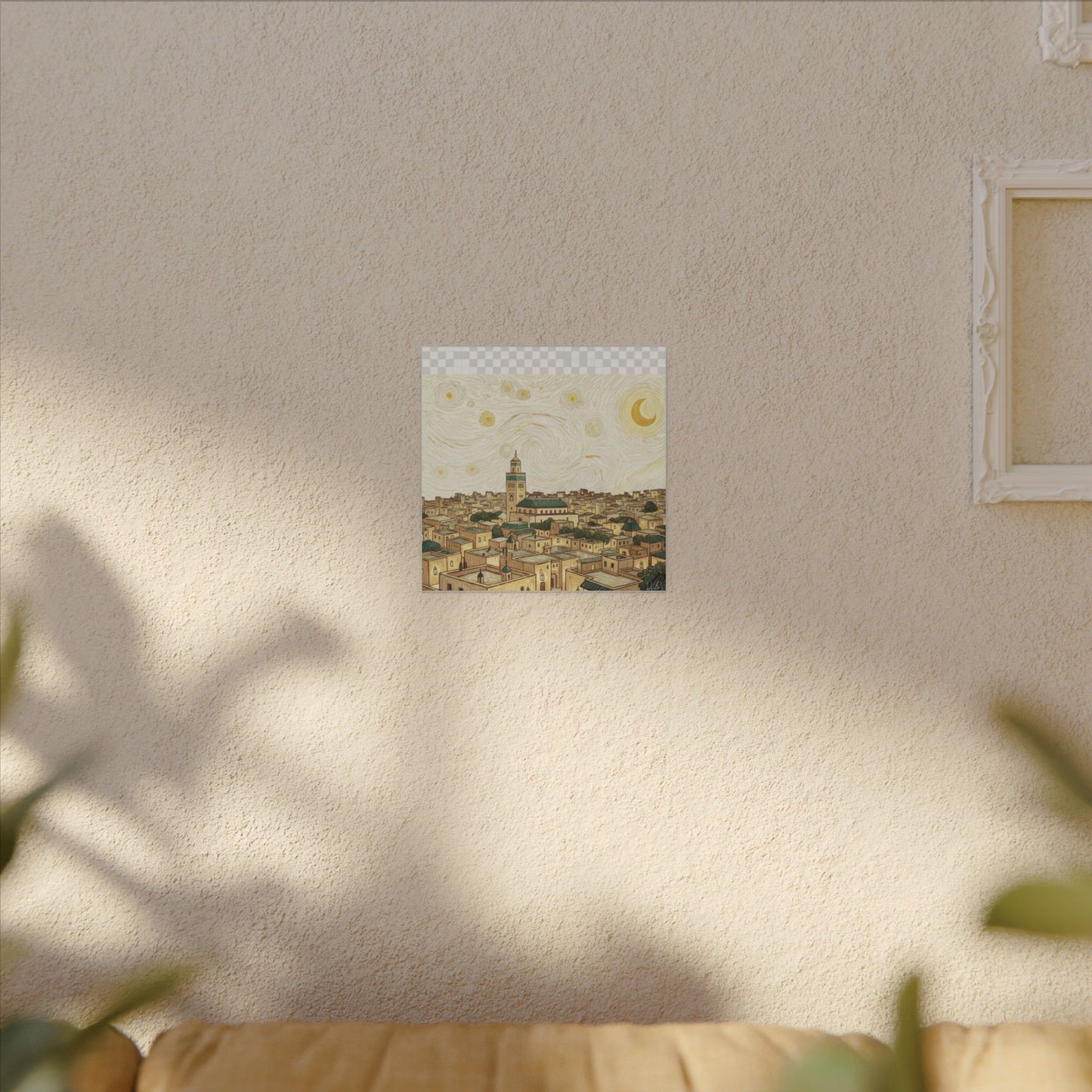 Moroccan Cityscape Canvas Print — Starry Night-Inspired Mosque Wall Art