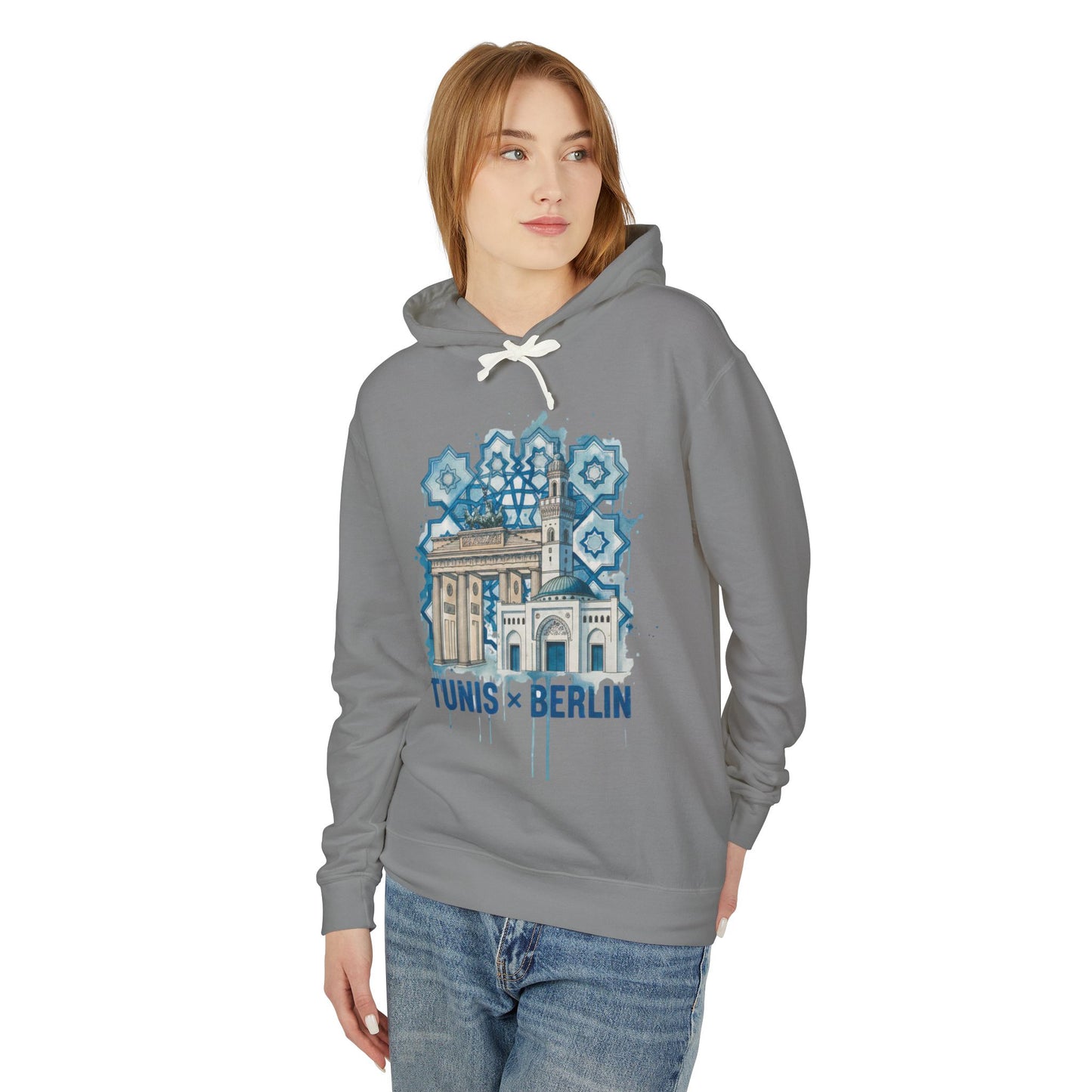 Tunis × Berlin Hoodie — Travel Mashup Graphic Hooded Sweatshirt