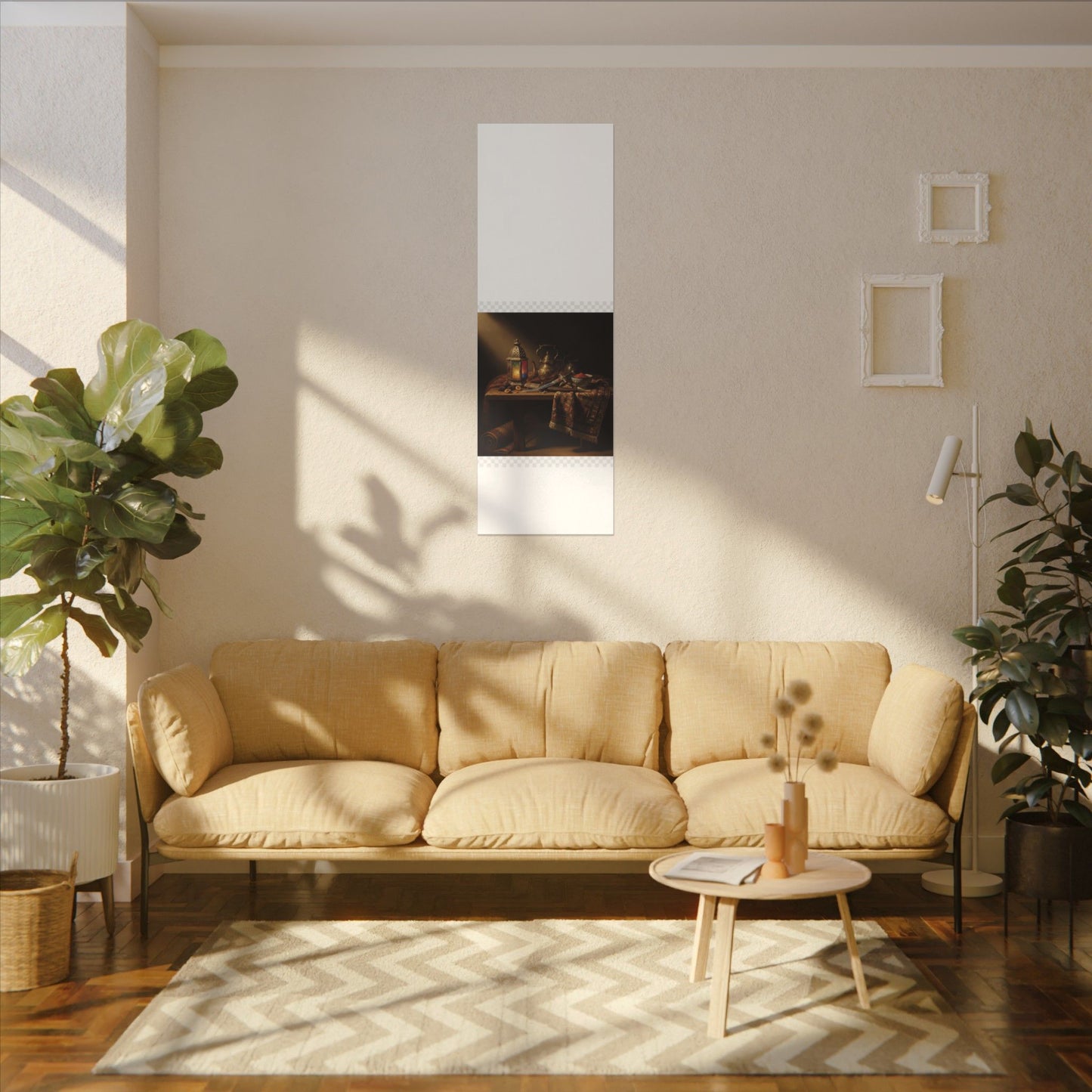 Oriental Still Life Canvas — Vintage Brass Teapot & Lantern Wall Art