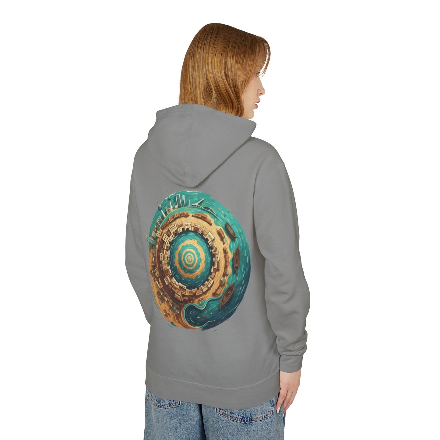 Planetary Beach Circle Hoodie — Coastal Mini-World Graphic Pullover