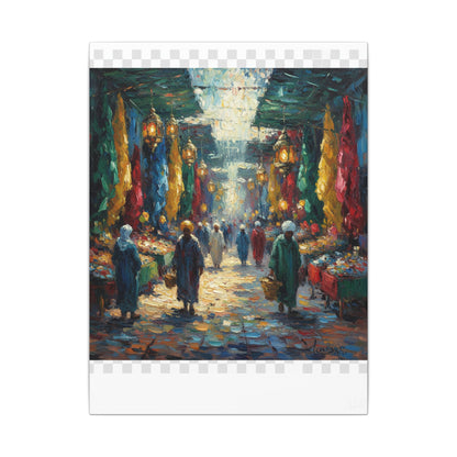 Middle Eastern Market Matte Canvas Wall Art — Colorful Bazaar Street Scene