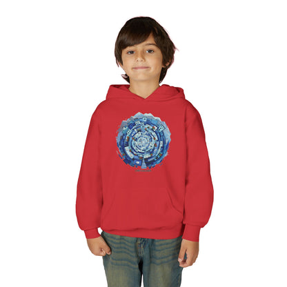 Youth Hoodie — Blue Geometric Mandala Graphic