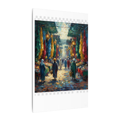 Middle Eastern Market Matte Canvas Wall Art — Colorful Bazaar Street Scene