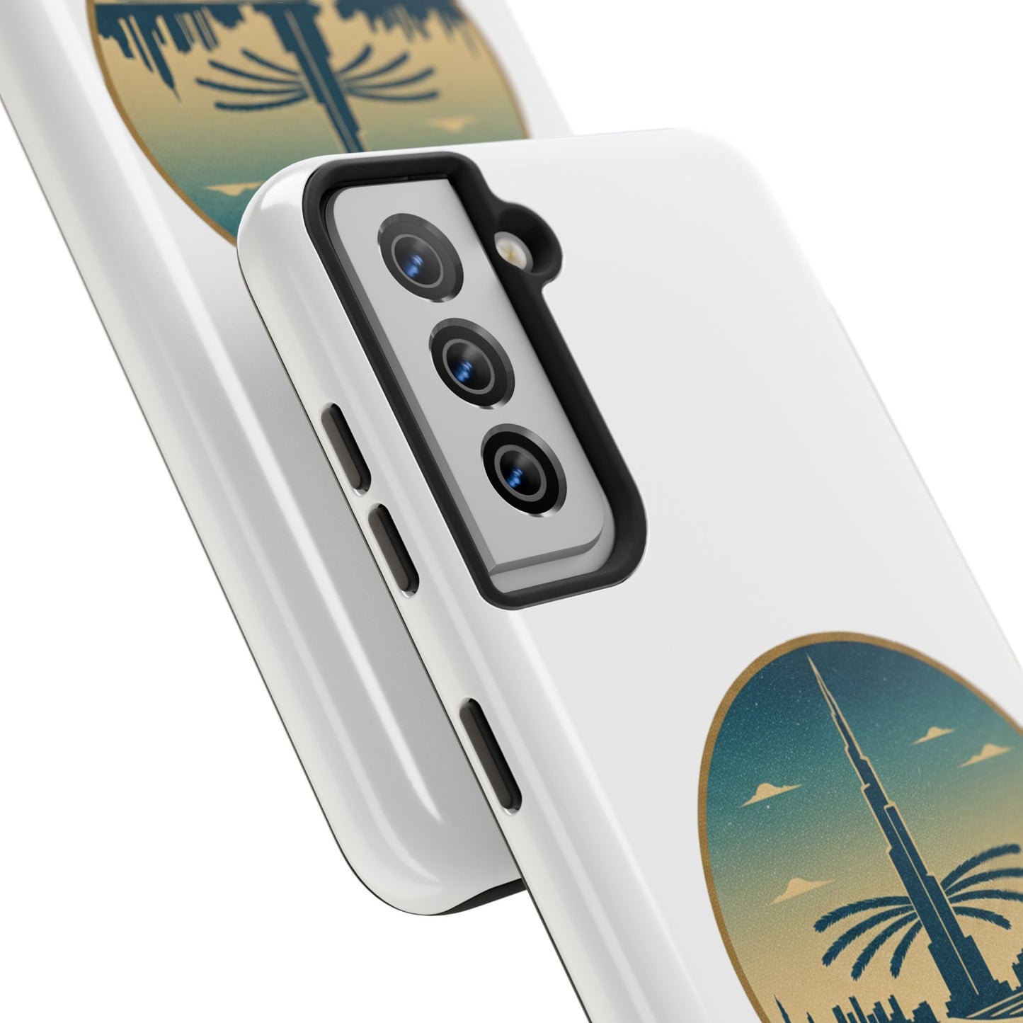 Coque de téléphone résistante motif skyline de Dubaï — Étui de voyage rétro palmiers du désert