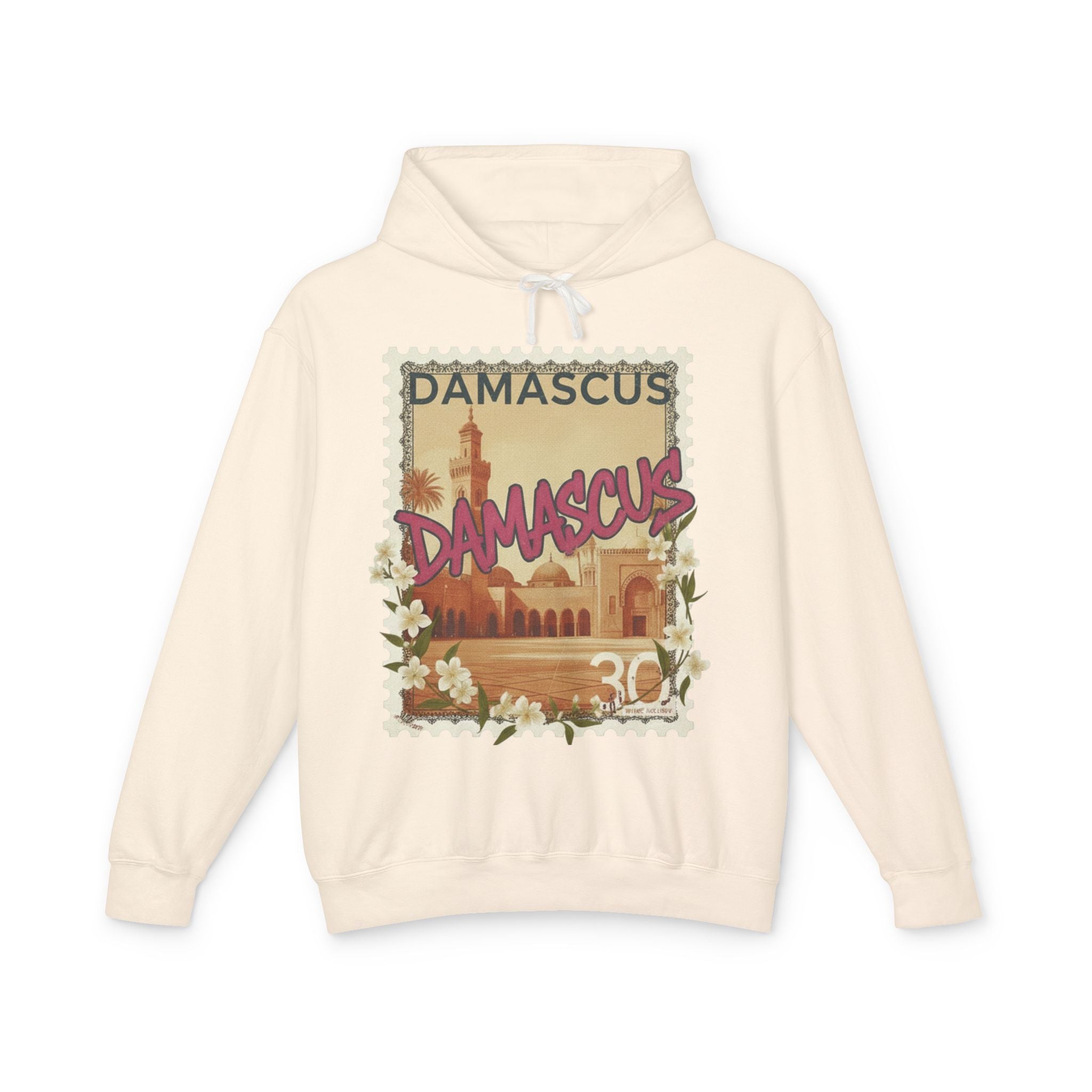 Damascus Vintage Postage Hoodie — Retro Travel Sweatshirt