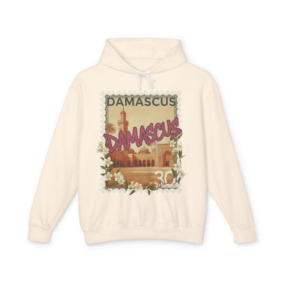 Damascus Vintage Postage Hoodie — Retro Travel Sweatshirt