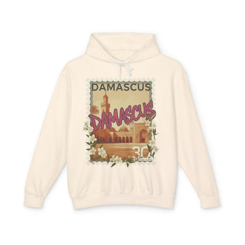 Damascus Vintage Postage Hoodie — Retro Travel Sweatshirt