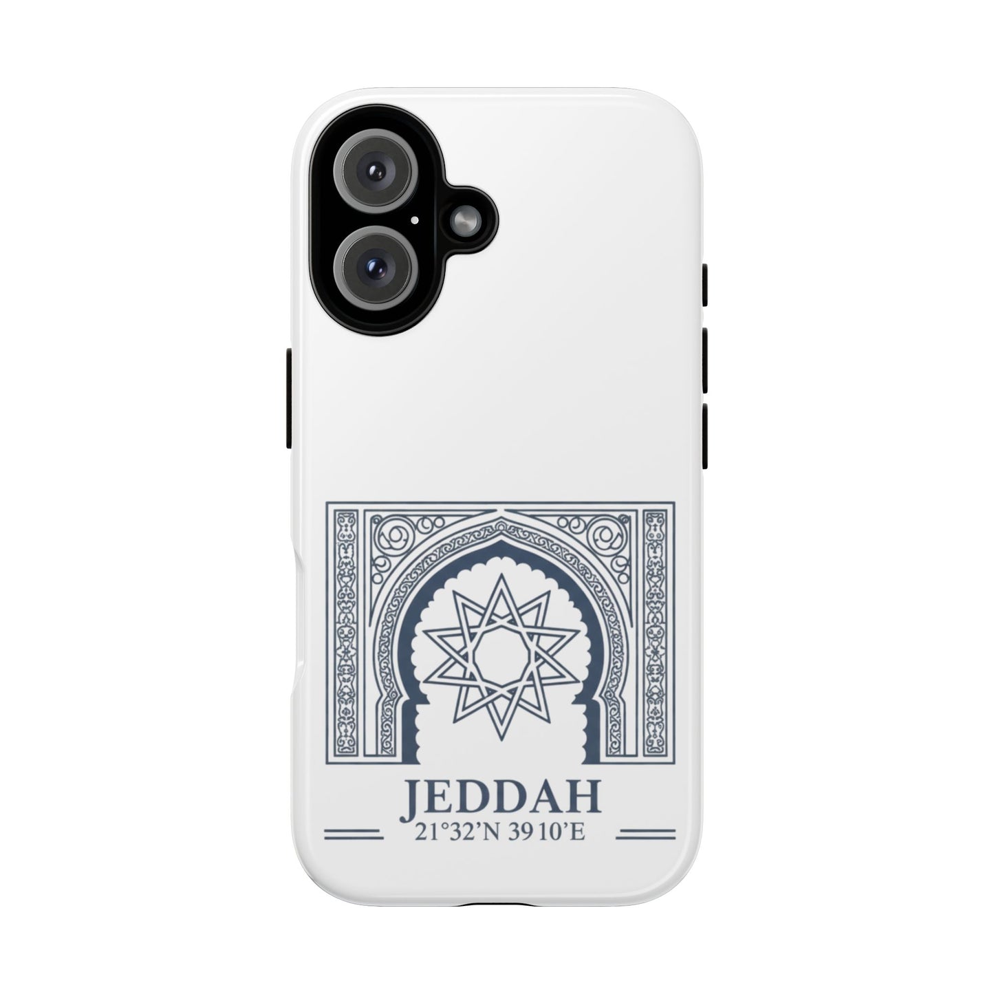 Jeddah Coordinates Phone Case — Arabic Arch Geometric Design