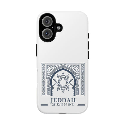 Jeddah Coordinates Phone Case — Arabic Arch Geometric Design