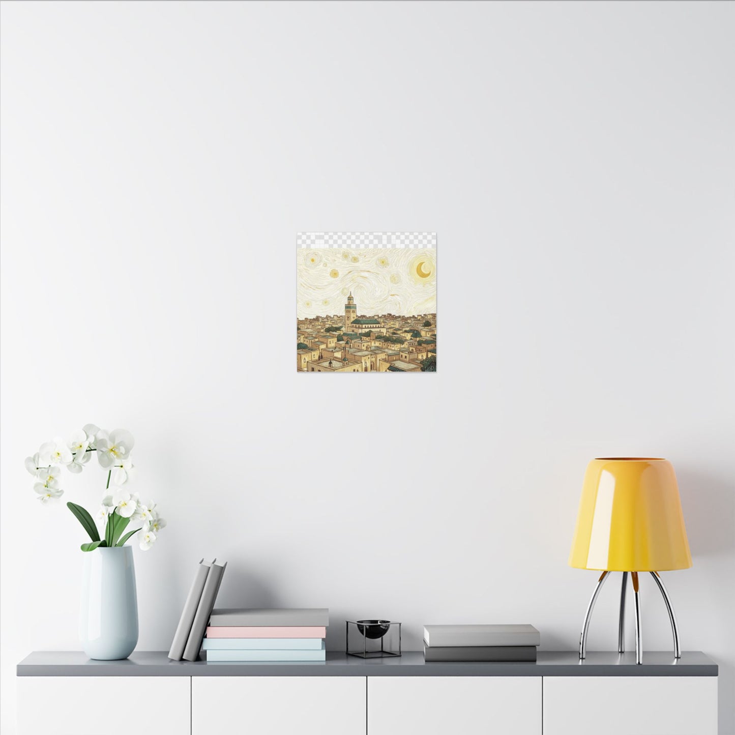 Moroccan Cityscape Canvas Print — Starry Night-Inspired Mosque Wall Art