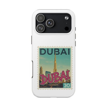 Coque de téléphone motif timbre-poste de Dubaï — Coque iPhone résistante inspirée du voyage