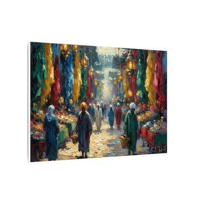 Middle Eastern Market Matte Canvas Wall Art — Colorful Bazaar Street Scene