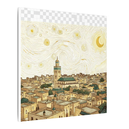 Moroccan Cityscape Canvas Print — Starry Night-Inspired Mosque Wall Art
