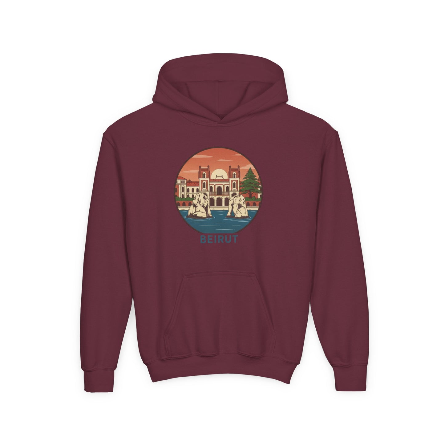 Beirut Skyline Youth Hoodie - Vintage City Illustration