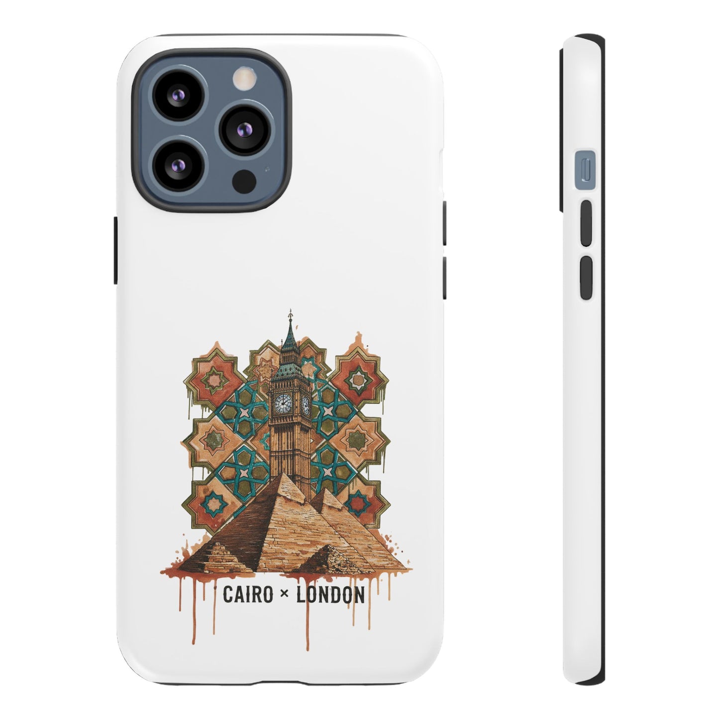Cairo × London Phone Case — Vintage Mosaic Pyramids & Big Ben Travel Design