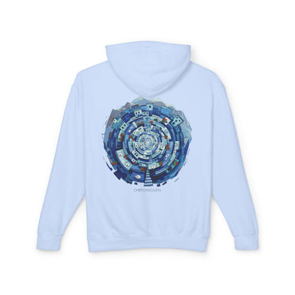 Abstract Blue Mandala Hoodie — Geometric Spiral Art Lightweight Hoodie