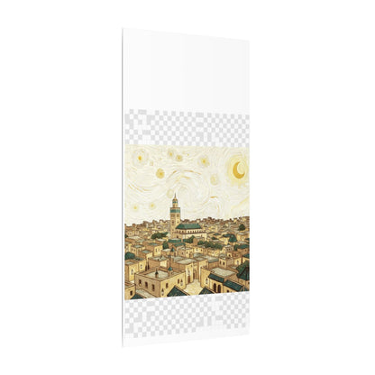 Moroccan Cityscape Canvas Print — Starry Night-Inspired Mosque Wall Art