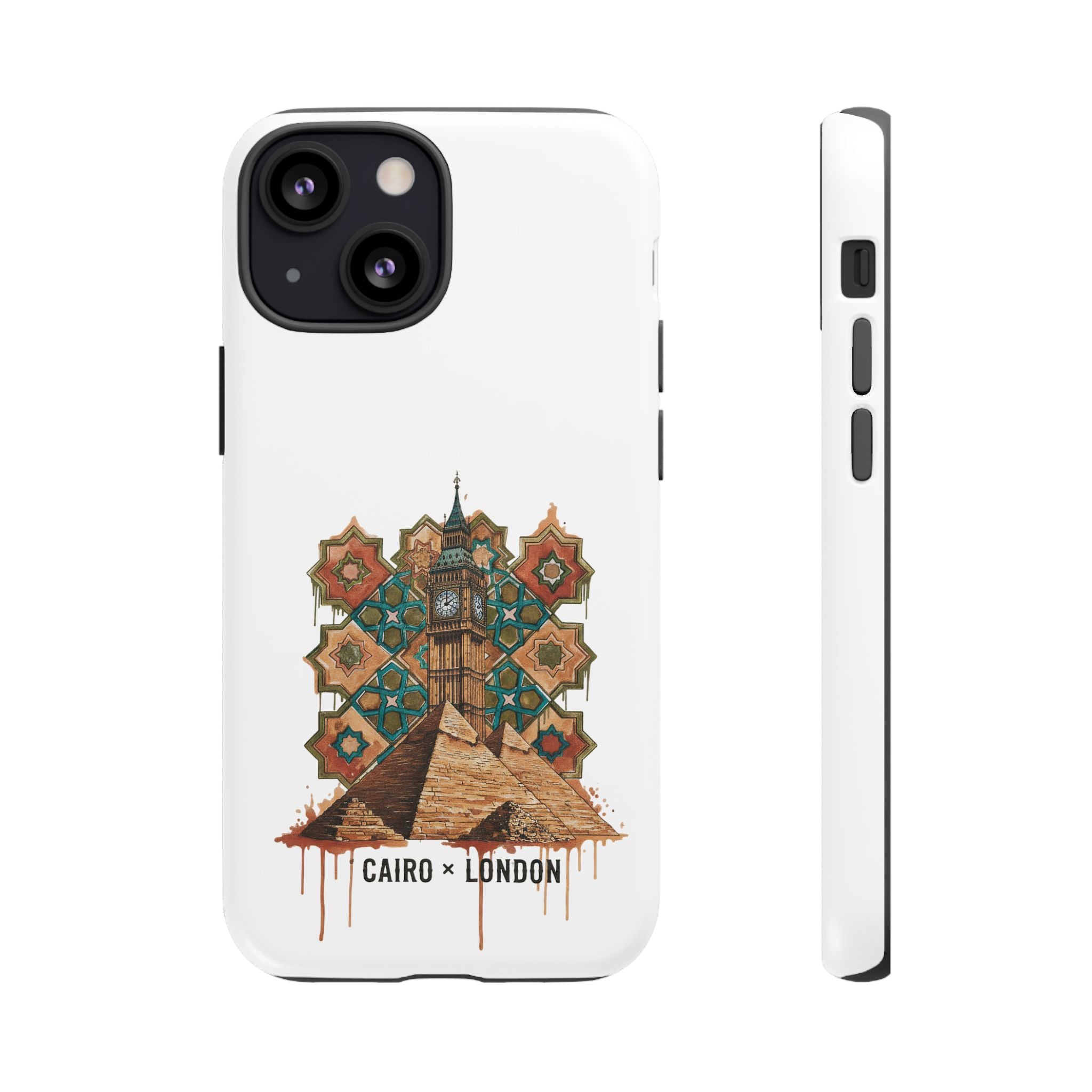 Cairo × London Phone Case — Vintage Mosaic Pyramids & Big Ben Travel Design